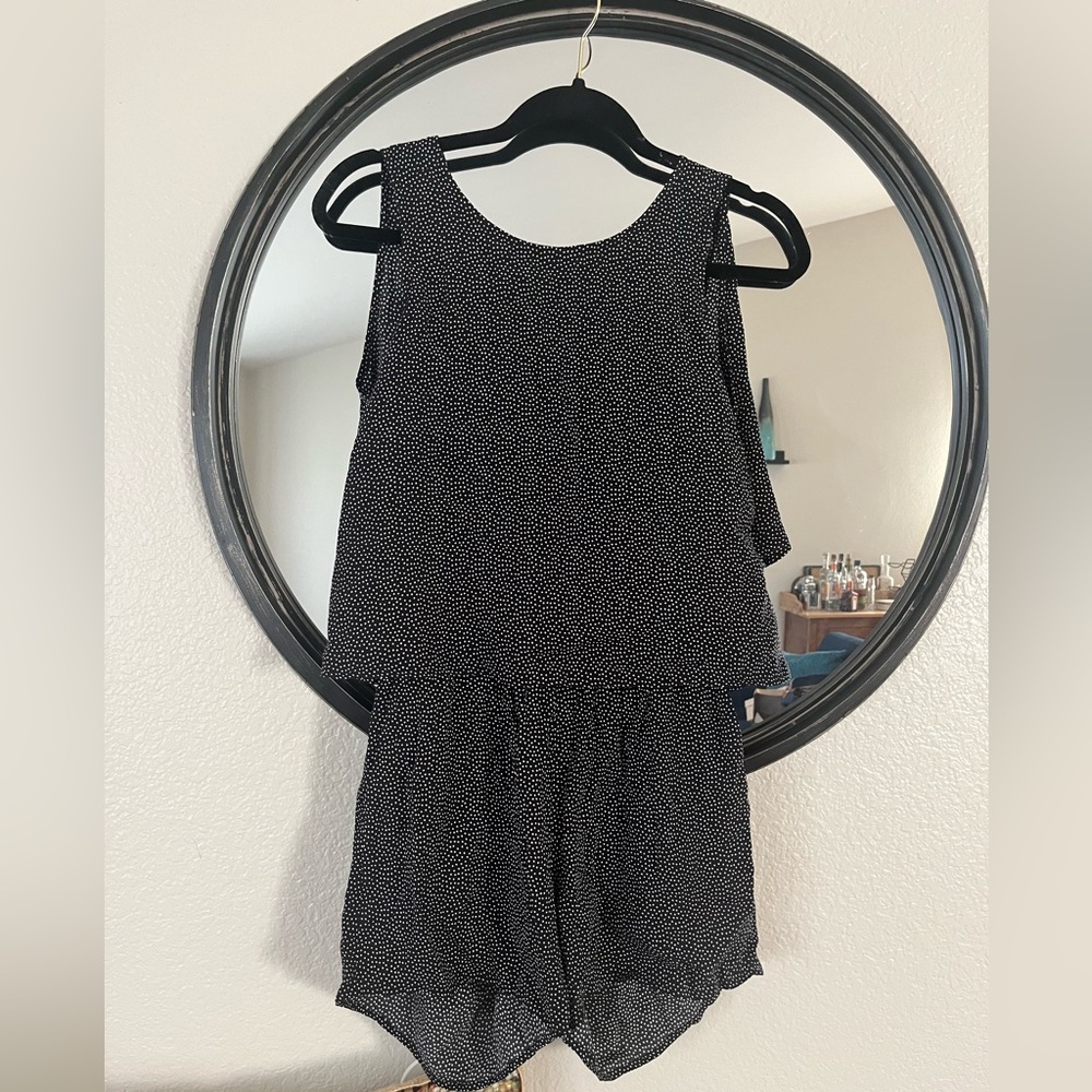 Loft Black and White Open Back Sleeveless Romper